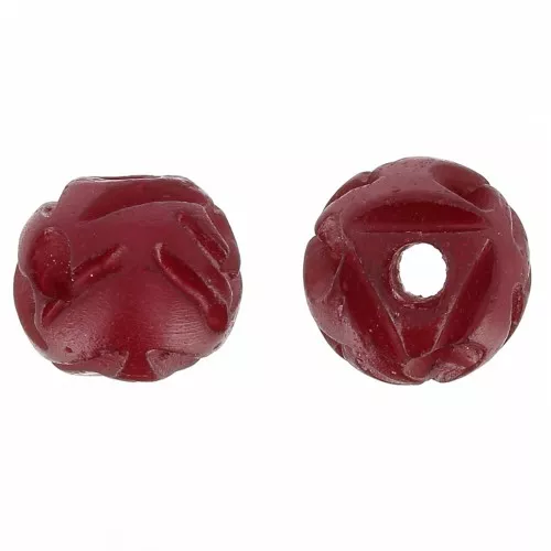 Cuentas de hueso redondas grabadas 11 mm - Rojo x6