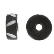 Rondeles de hueso grabado Heishi 11x5 mm - Marrón oscuro - Blanco x10