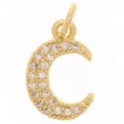 Charm media luna 13x9 mm con óxido de zirconio - Oro - Cristal x1