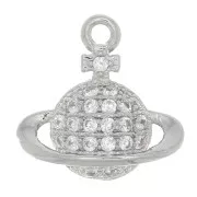 Charm Planeta 11x12 mm con óxido de zirconio - Rodio - Cristal x1