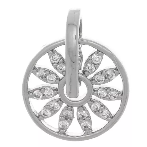 Colgante flor redonda calada 14x11,5 mm con óxido de zirconio - Rodio - Cristal x1