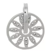 Colgante flor redonda calada 14x11,5 mm con óxido de zirconio - Rodio - Cristal x1