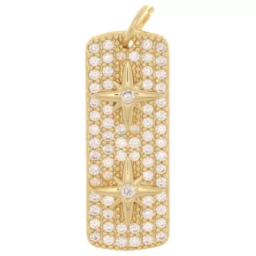 Colgante placa rectangular 28x10.5mm óxido de zirconio y 2 estrellas - Dorado Cristal x1
