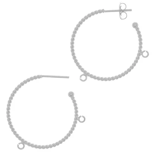 Pendientes de aro de alambre trenzado de 32 mm con 2 anillos abiertos - Plata x2