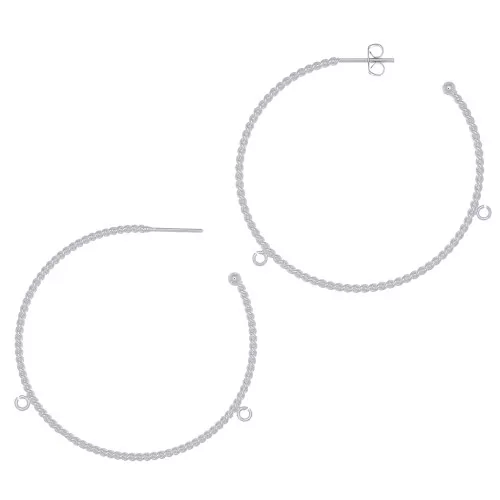 Pendientes de aro de alambre trenzado de 52 mm con 2 anillos abiertos - Plata x2