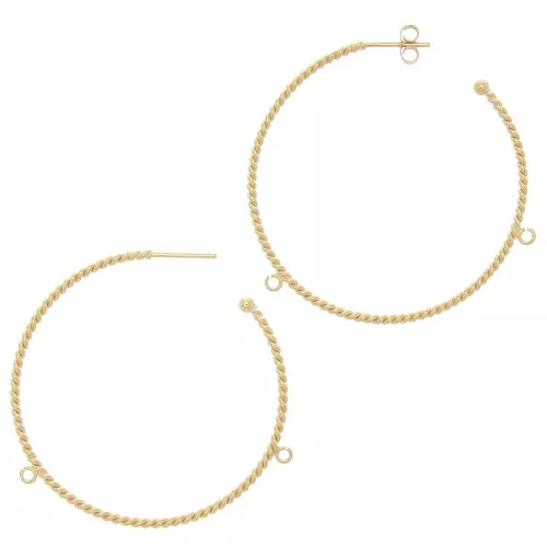 Pendientes de aro de 52 mm con 2 anillos abiertos - Chapado en oro x2