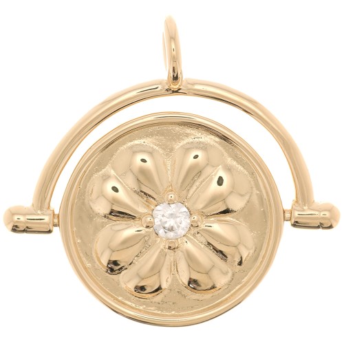 Colgante reversible 20x21 mm con óxido de zirconio - flor - chapado en oro de 3 micras x1