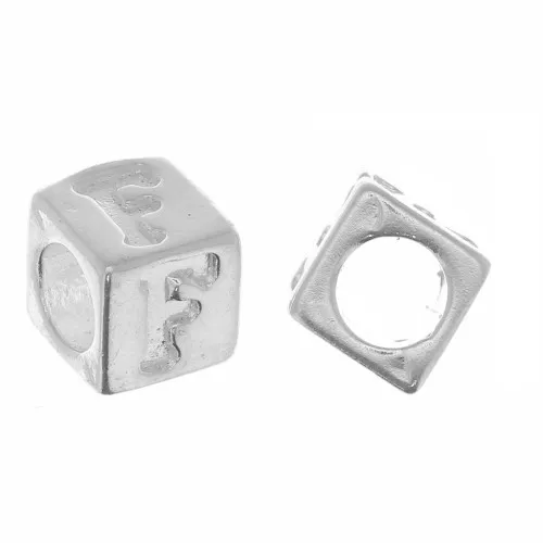 Cuenta letra alfabético cubo 5 mm con agujero grande - F - Plata 925 x1