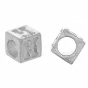 Cuenta letra alfabético cubo 5 mm con agujero grande - H - Plata 925 x1