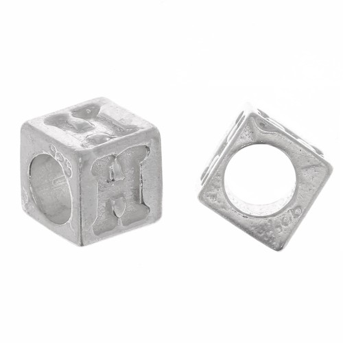 Cuenta letra alfabético cubo 5 mm con agujero grande - H - Plata 925 x1