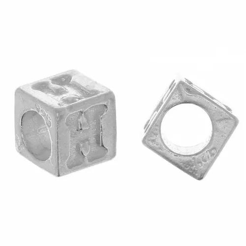 Cuenta letra alfabético cubo 5 mm con agujero grande - H - Plata 925 x1