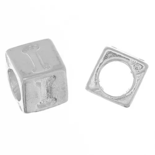 Cuenta letra alfabético cubo 5 mm con agujero grande - I - Plata 925 x1