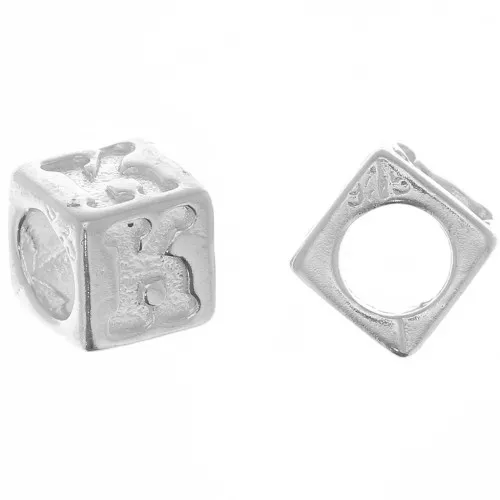 Cuenta letra alfabético cubo 5 mm con agujero grande - K - Plata 925 x1