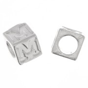 Cuenta letra alfabético cubo 5 mm con agujero grande - M - Plata 925 x1