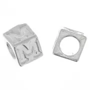 Cuenta letra alfabético cubo 5 mm con agujero grande - M - Plata 925 x1