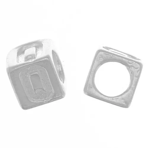 Cuenta letra alfabético cubo 5 mm con agujero grande - Q - Plata 925 x1