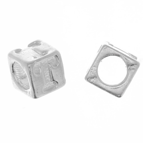 Cuenta letra alfabético cubo 5 mm con agujero grande - T - Plata 925 x1