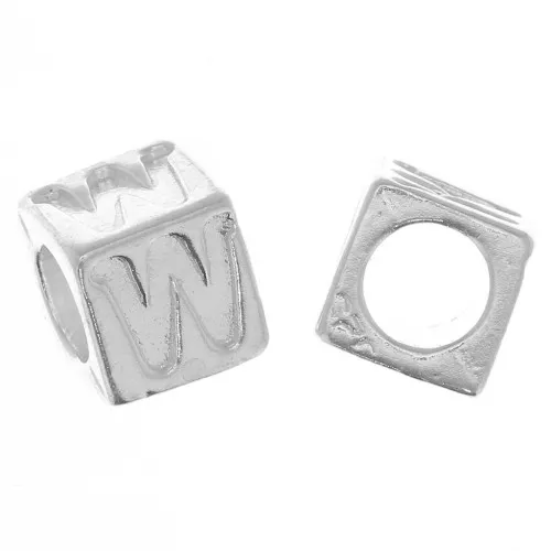 Cuenta letra alfabético cubo 5 mm con agujero grande - W - Plata 925 x1