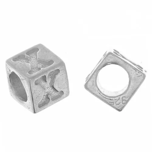 Cuenta letra alfabético cubo 5 mm con agujero grande - X - Plata 925 x1