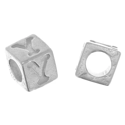 Cuenta letra alfabético cubo 5 mm con agujero grande - Y - Plata 925 x1