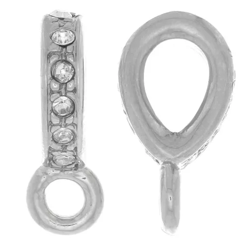 Colgante de strass de 16x5 mm con anillo cerrado - Rhodié - Cristal x1