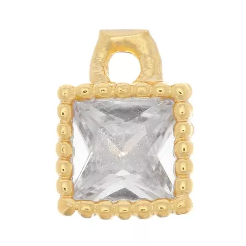 Mini encanto cuadrado con óxido de zirconio 5,5x4 mm - Oro - Cristal x1