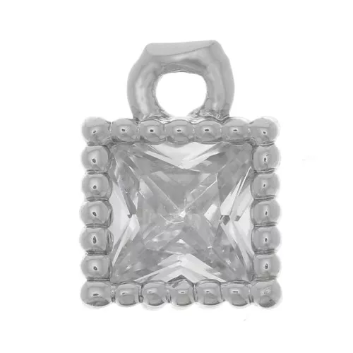 Mini encanto cuadrado con óxido de zirconio 5,5x4 mm - Rodio - Cristal x1