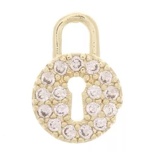 Dije de candado redondo con óxido de zirconio 10x7 mm - Oro - Cristal x1