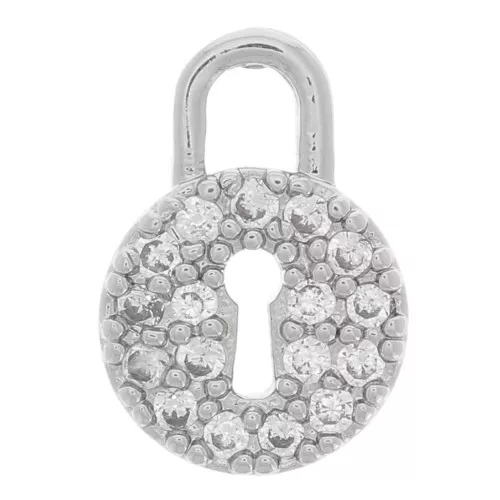 Charm de candado redondo con óxido de zirconio 10x7 mm - Rodio - Cristal x1