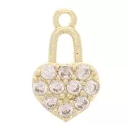 Charm candado corazón con óxido de zirconio 11x7 mm - Oro - Cristal x1