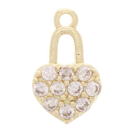 Charm candado corazón con óxido de zirconio 11x7 mm - Oro - Cristal x1