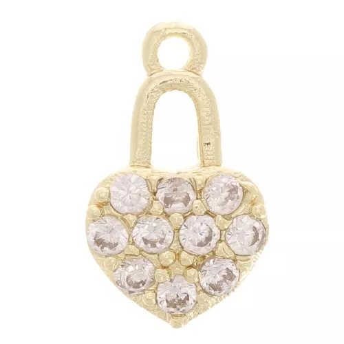 Charm candado corazón con óxido de zirconio 11x7 mm - Oro - Cristal x1