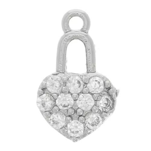 Candado Corazón con óxido de zirconio 11x7 mm - Rodio - Cristal x1