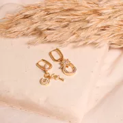 Dije de candado y llave redondos con óxido de zirconio 11x8 mm - Oro - Cristal x1