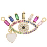 Ojo separador con óxido de zirconio y pequeño corazón en resina epoxi 15x28 mm - Oro x1|raw }}