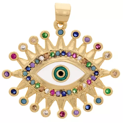 Colgante ojo con óxido de zirconio y resina epoxi 23x27 mm - Oro - Multicolor x1