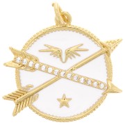 Colgante redondo y flechas con óxido de zirconio y resina epoxi 23 mm - Oro - Blanco x1