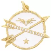 Colgante redondo y flechas con óxido de zirconio y resina epoxi 23 mm - Oro - Blanco x1
