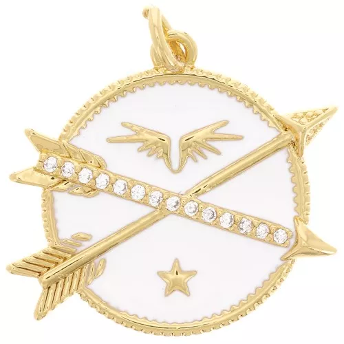 Colgante redondo y flechas con óxido de zirconio y resina epoxi 23 mm - Oro - Blanco x1