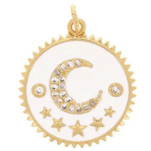 Colgante redondo motivo luna con óxido de zirconio y resina epoxi 20 mm Blanco