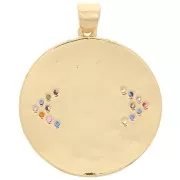 Colgante redondo con óxido de zirconio y resina epoxi 23 mm - motivo ojo - Oro - Azul x1