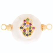 Entrepieza perla de agua dulce redonda y óxido de zirconio de mano Fatma 12 mm - Oro x1|raw }}