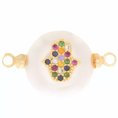 Entrepieza perla de agua dulce redonda y óxido de zirconio de mano Fatma 12 mm - Oro x1