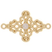 Separador en forma de rombo con cuenta de imitación de nácar 19x12 mm - Oro x1