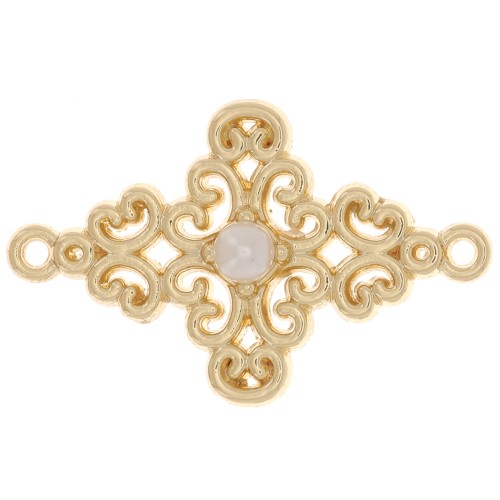 Separador en forma de rombo con cuenta de imitación de nácar 19x12 mm - Oro x1