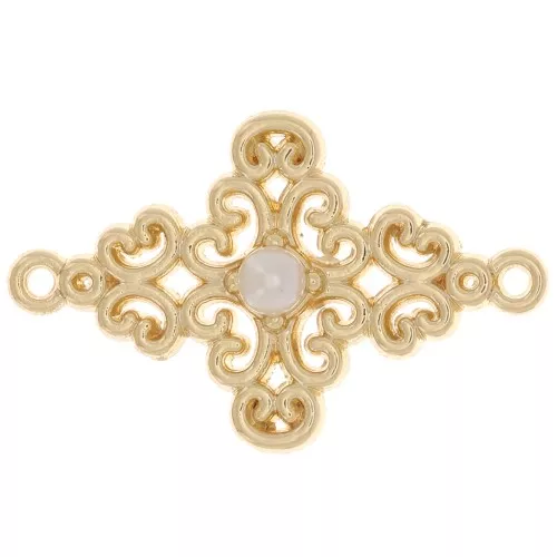Separador en forma de rombo con cuenta de imitación de nácar 19x12 mm - Oro x1