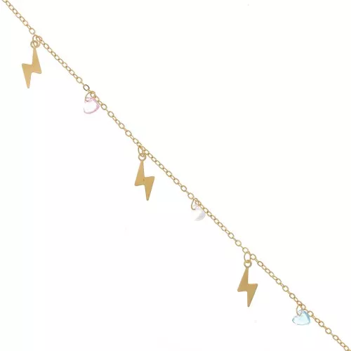 Cadena Forçat con relámpago de cristal de 8 mm y colgantes de corazón - Oro x1m
