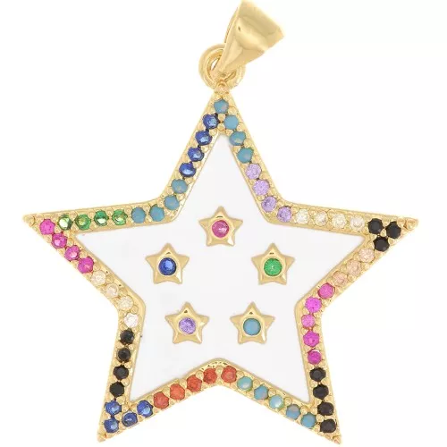 Colgante estrella con óxido de zirconio y resina epoxi 28x27,5 mm - Oro - Multicolor x1