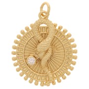 Colgante redondo trabajado - serpiente en relieve - con óxido de zirconio 25x22 mm - Oro x1|raw }}
