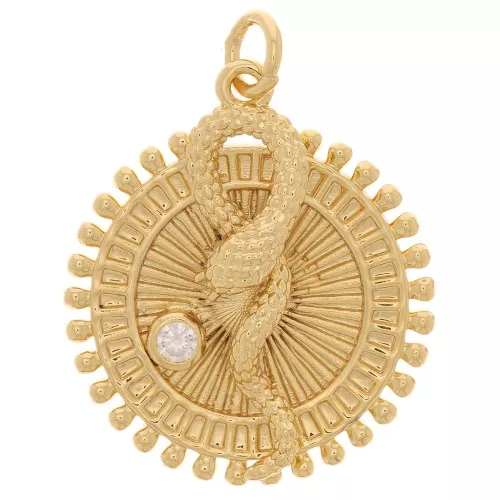 Colgante redondo trabajado - serpiente en relieve - con óxido de zirconio 25x22 mm - Oro x1